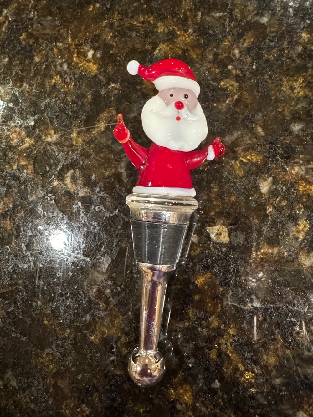 Santa blown glass Bottle Stopper - Red and White Holiday Wine Accessory